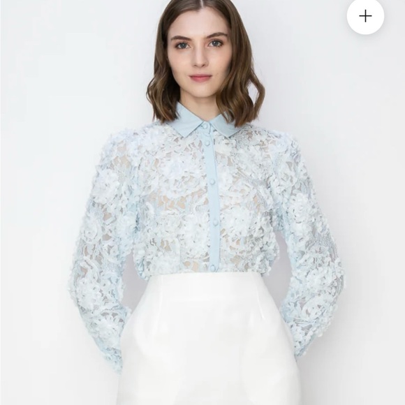 REINA LONG SLEEVES FLORAL LACE SHIRT BLOUSE - Picture 1 of 4